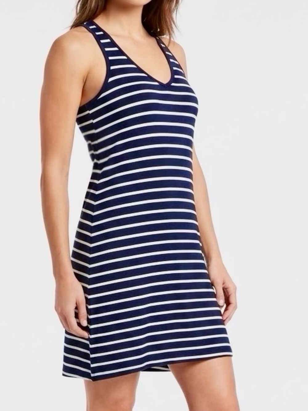 JOE FRESH Cotton Knit Tee Navy Blue & White Striped T-Shirt Racerback Mini Dress